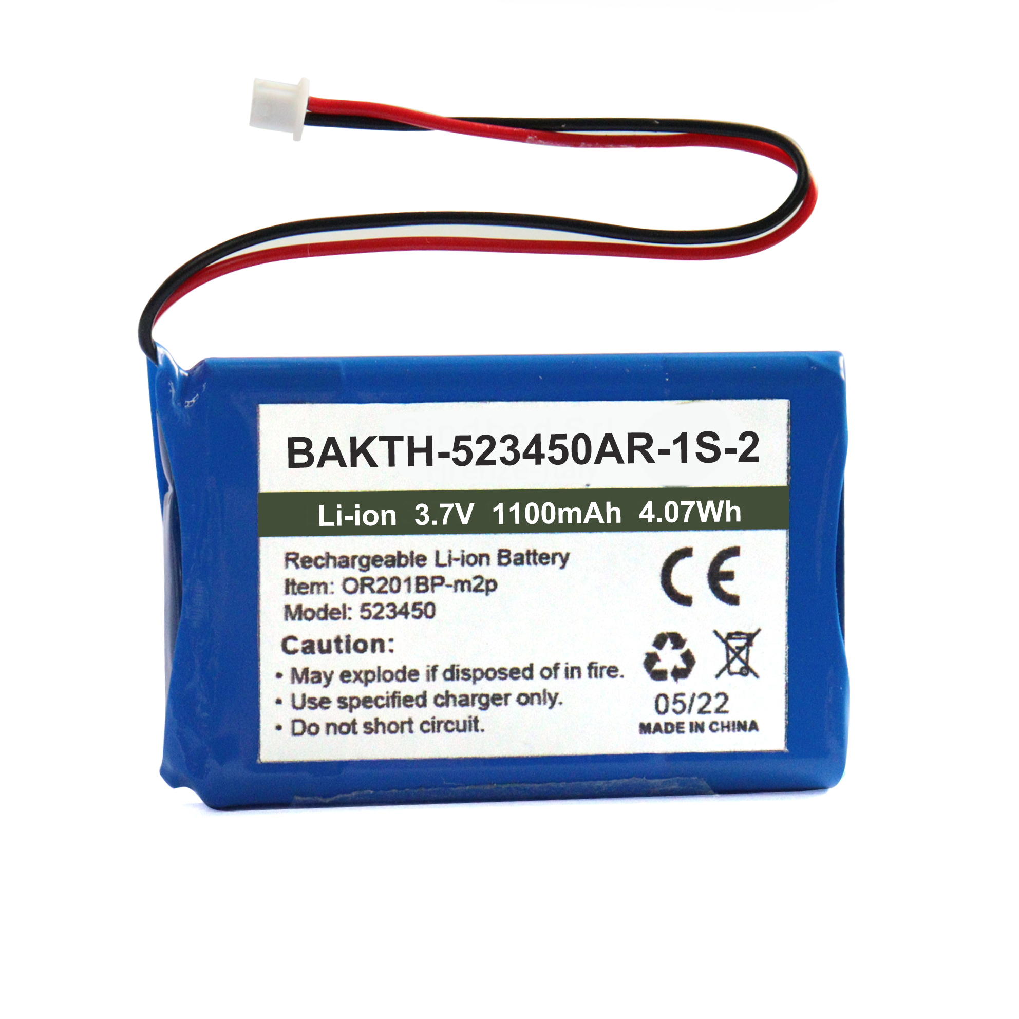 Bakth-523450AR-1S-2 3.7V 1800mAh锂离子电池组可充电电池组，用于可穿戴设备