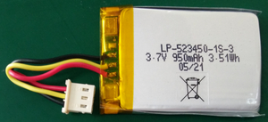 工厂价格LP-523450p-1s-3 3.7V 950mAh锂聚合物电池组充电电池组